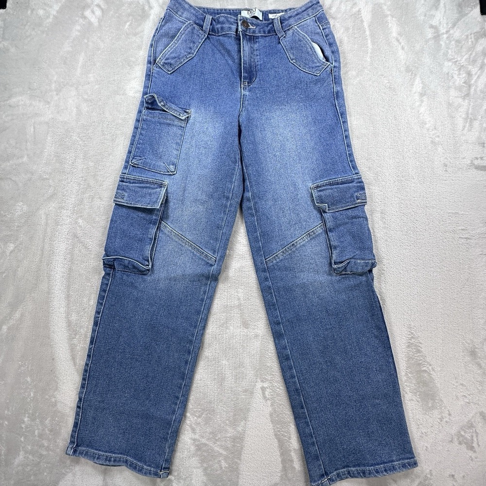 BBJ Los Angeles Women Medium Wash Straight Leg Cargo Jeans Size 3/26 Pant